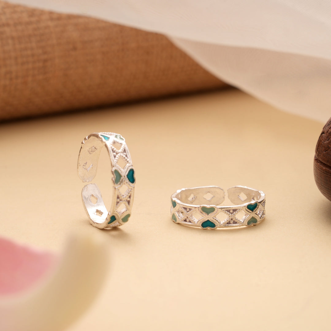 Colorful Heart Band Silver Toe Ring
