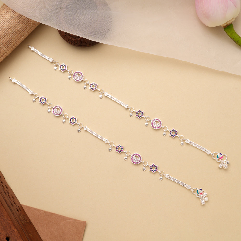 Vibrant Stone Shaped Drops Silver Anklet