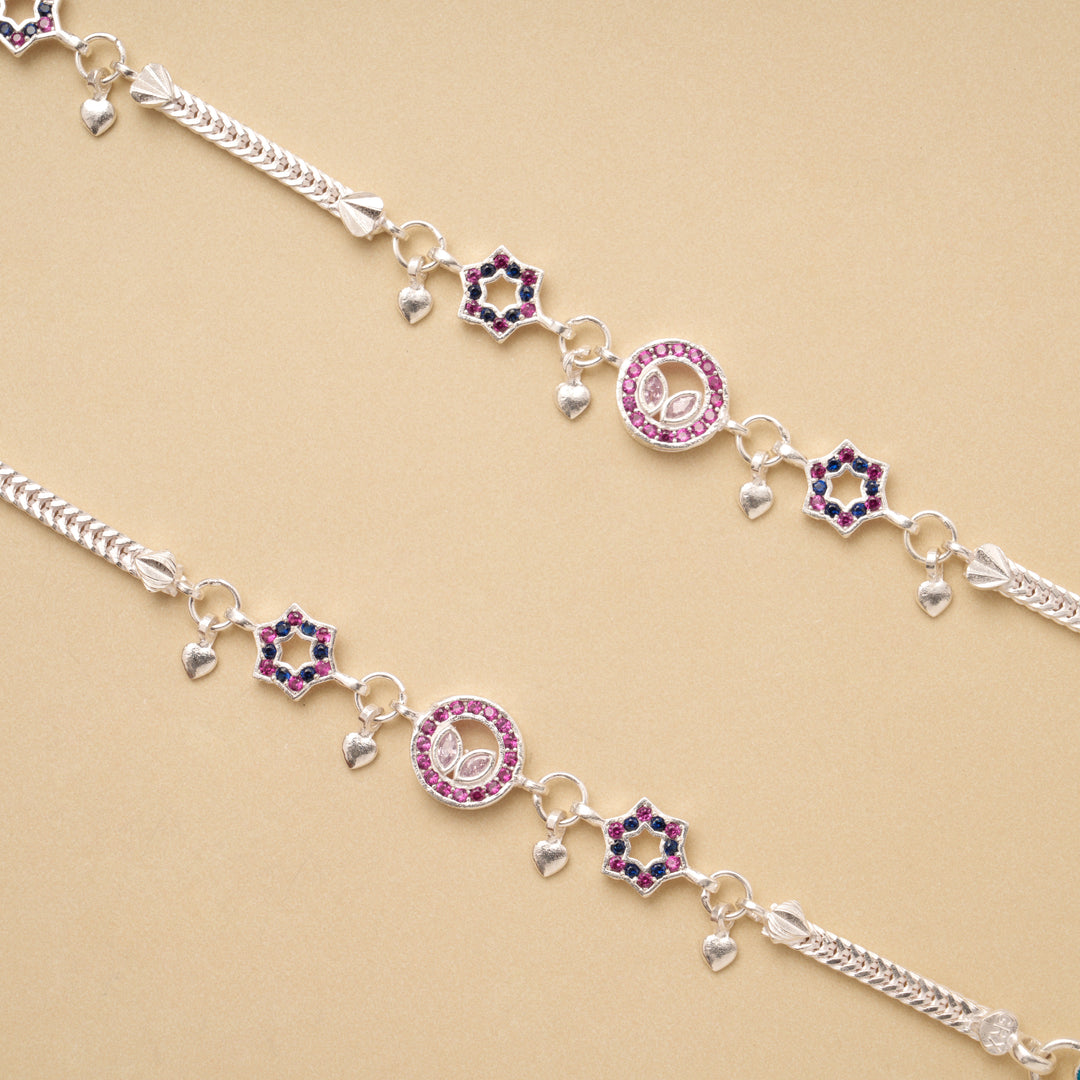 Vibrant Stone Shaped Drops Silver Anklet