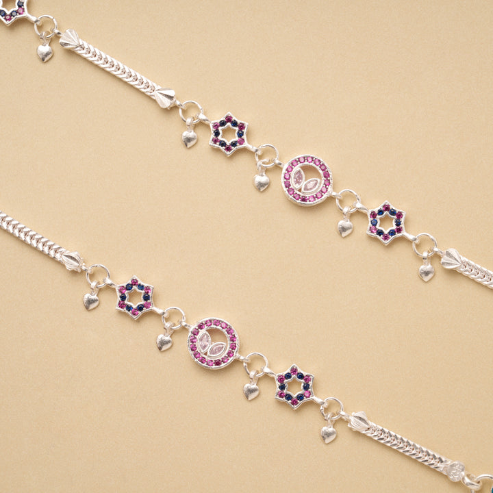 Vibrant Stone Shaped Drops Silver Anklet