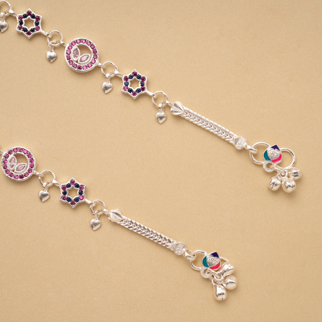 Vibrant Stone Shaped Drops Silver Anklet