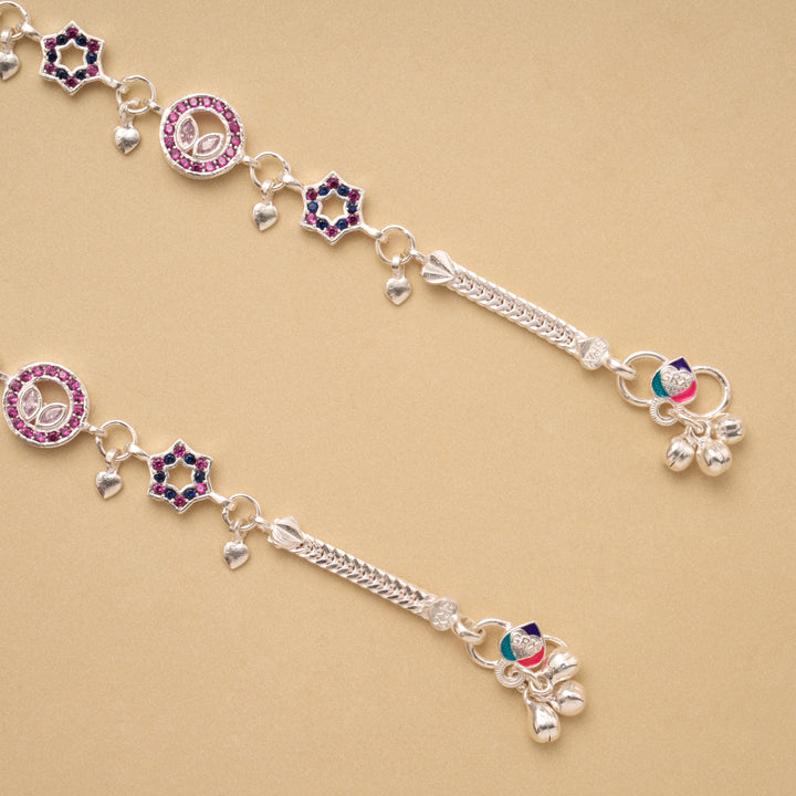 Vibrant Stone Shaped Drops Silver Anklet