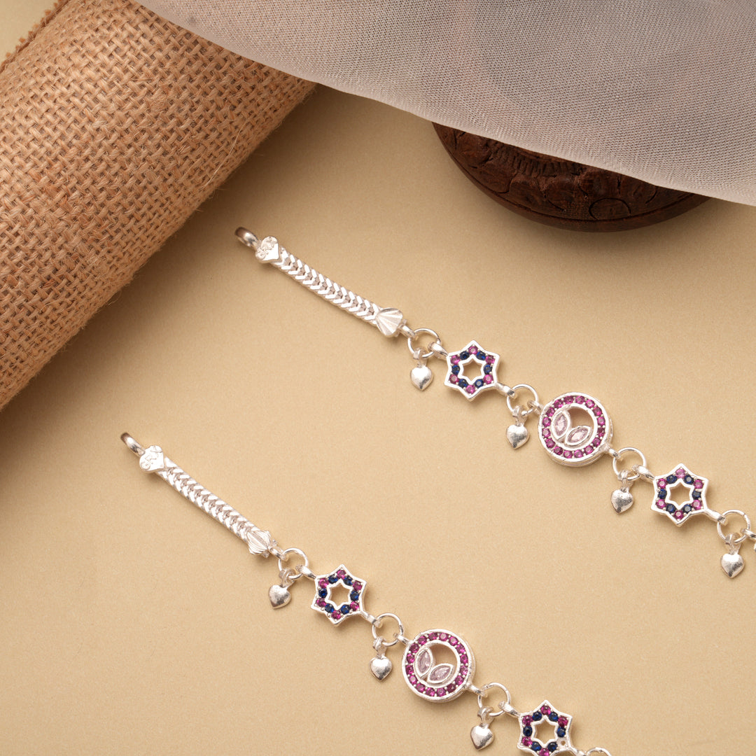 Vibrant Stone Shaped Drops Silver Anklet