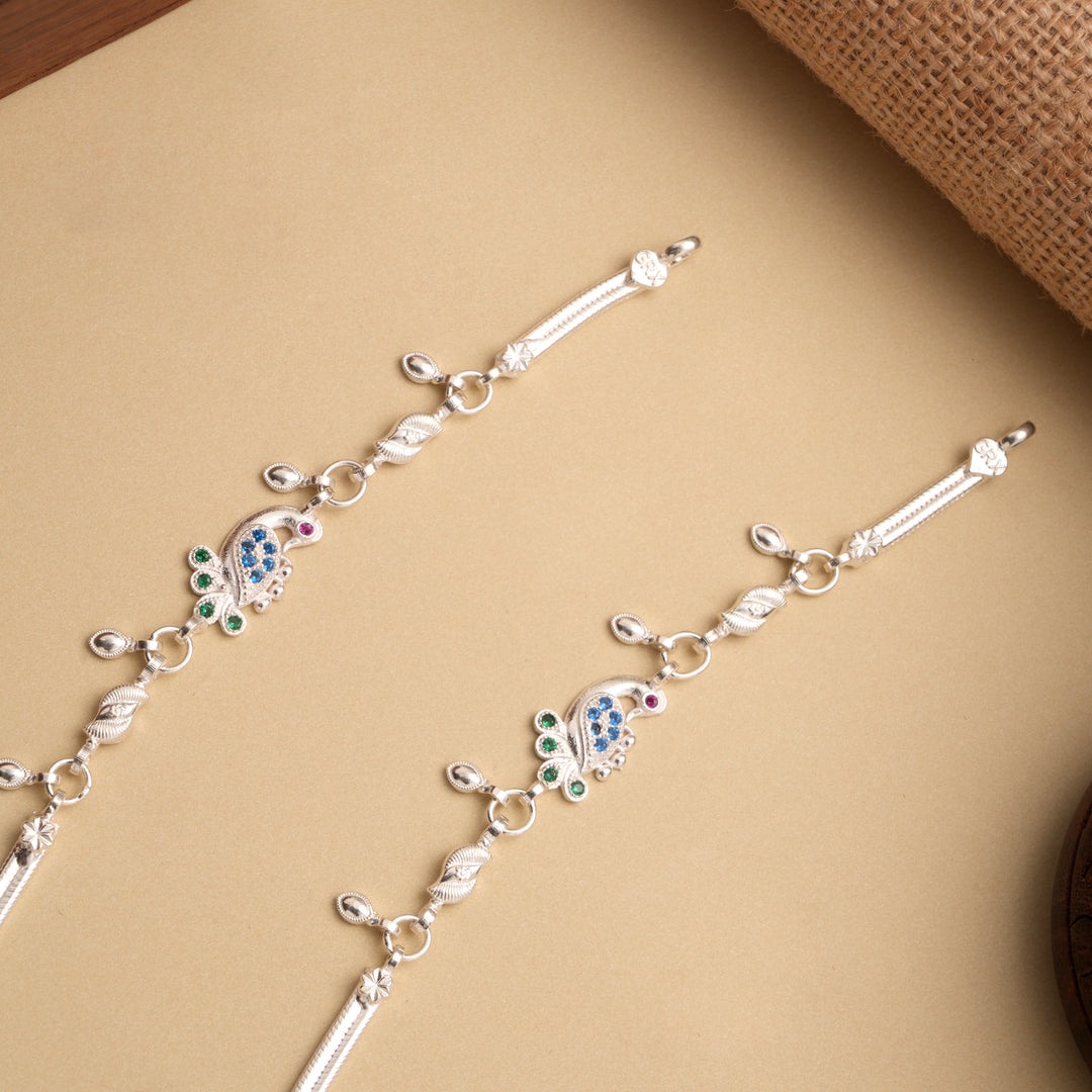 Regal Peacock Stone Drops Silver Anklet