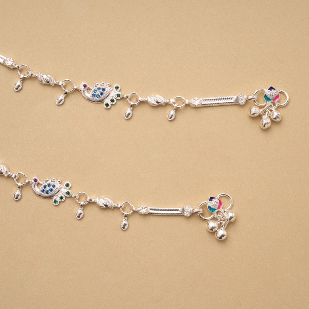 Regal Peacock Stone Drops Silver Anklet