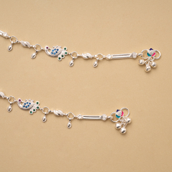 Regal Peacock Stone Drops Silver Anklet