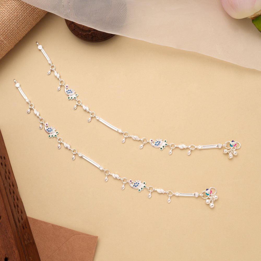 Regal Peacock Stone Drops Silver Anklet