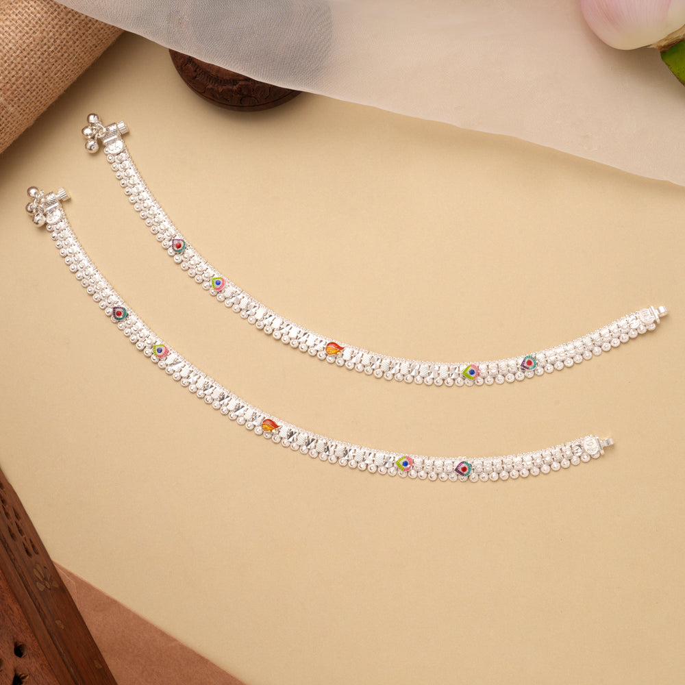 Lovely Color Teardrops Enamel Silver Anklet