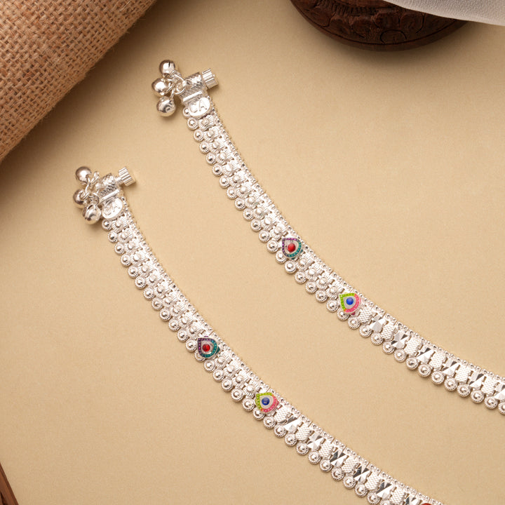 Lovely Color Teardrops Enamel Silver Anklet