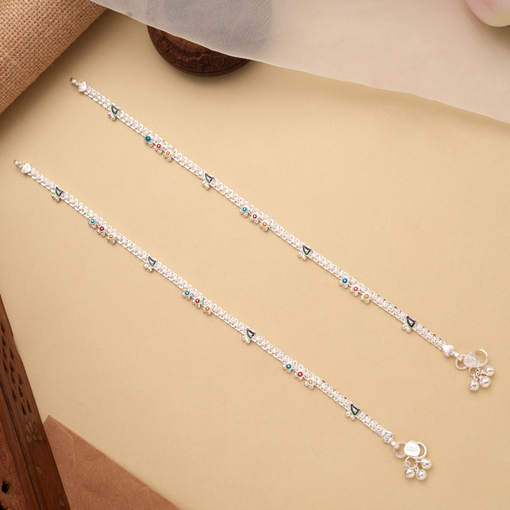 Minimal Floral Drops Golden Silver Anklet