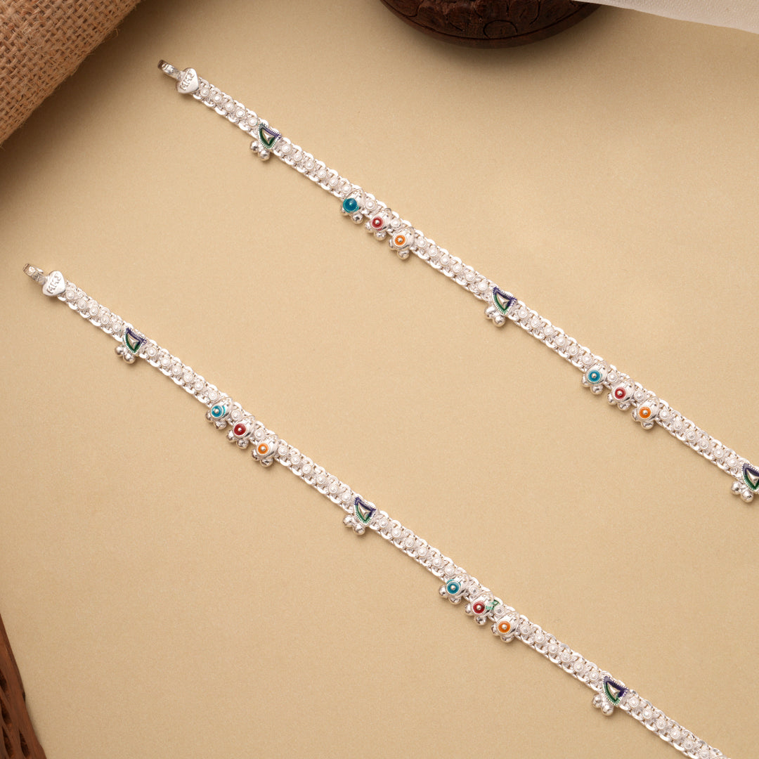Minimal Floral Drops Golden Silver Anklet