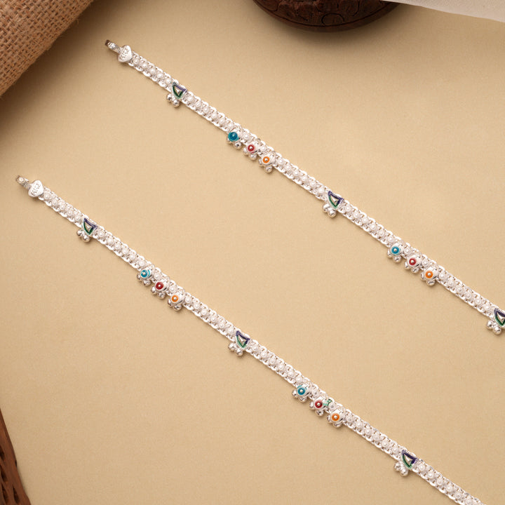 Minimal Floral Drops Golden Silver Anklet