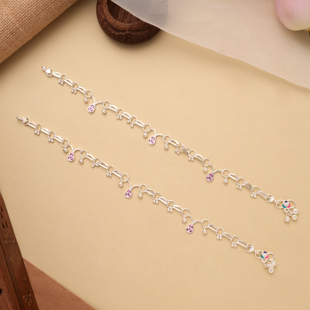 Heritage Tear Drops Stone Link Silver Anklet