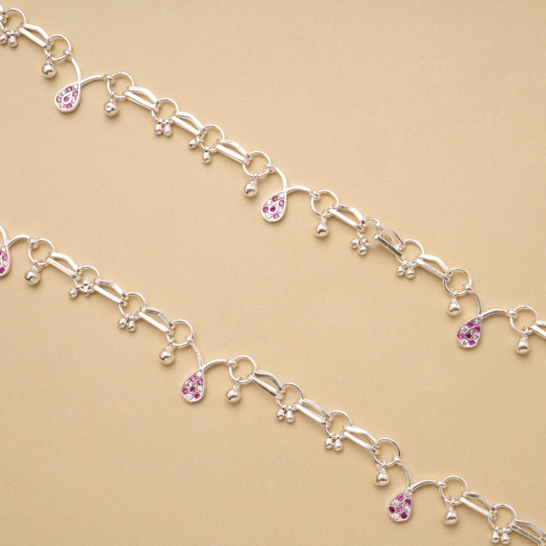 Heritage Tear Drops Stone Link Silver Anklet