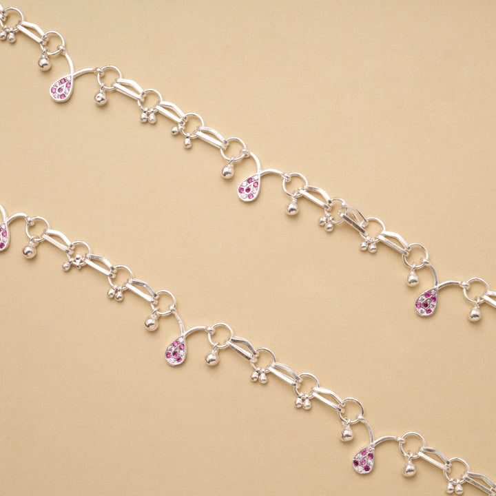 Heritage Tear Drops Stone Link Silver Anklet