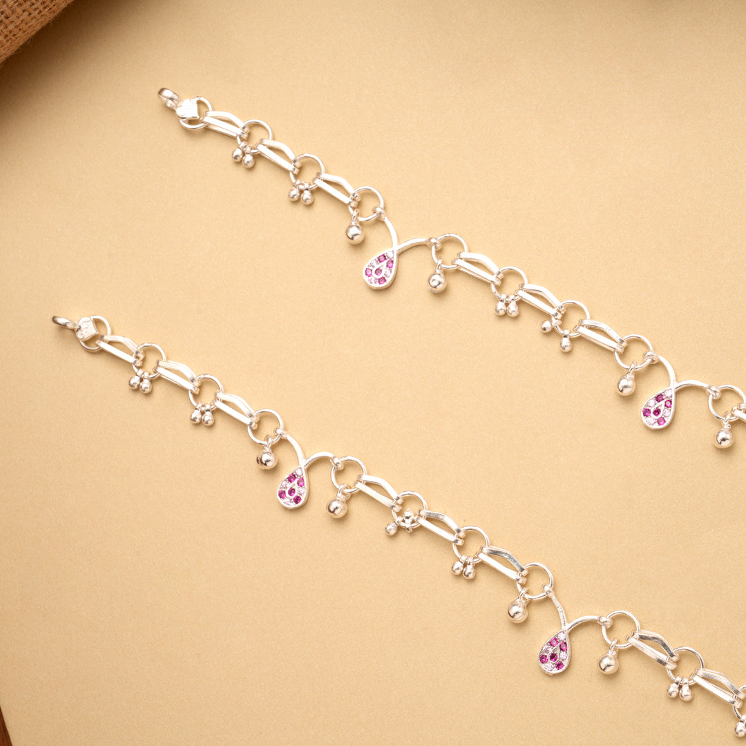 Heritage Tear Drops Stone Link Silver Anklet