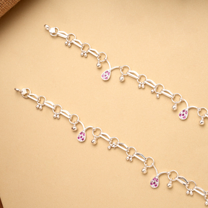 Heritage Tear Drops Stone Link Silver Anklet