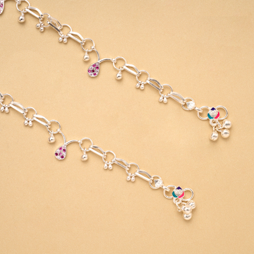 Heritage Tear Drops Stone Link Silver Anklet