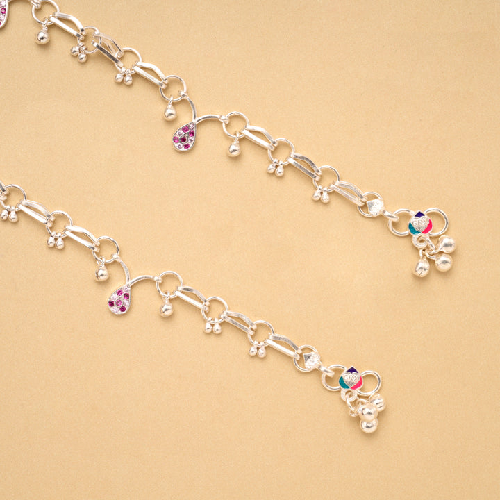 Heritage Tear Drops Stone Link Silver Anklet