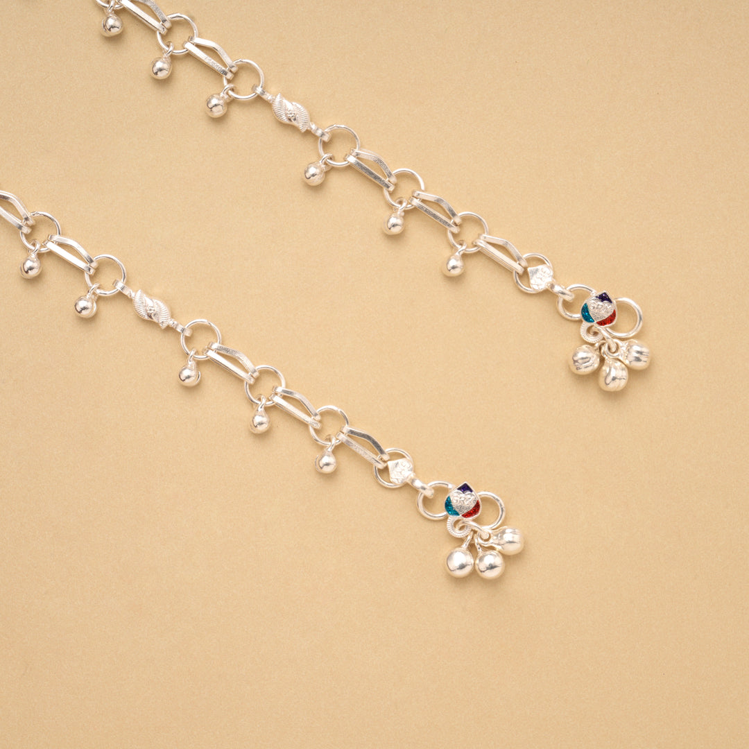 Heritage Tear Drops Stone Link Silver Anklet