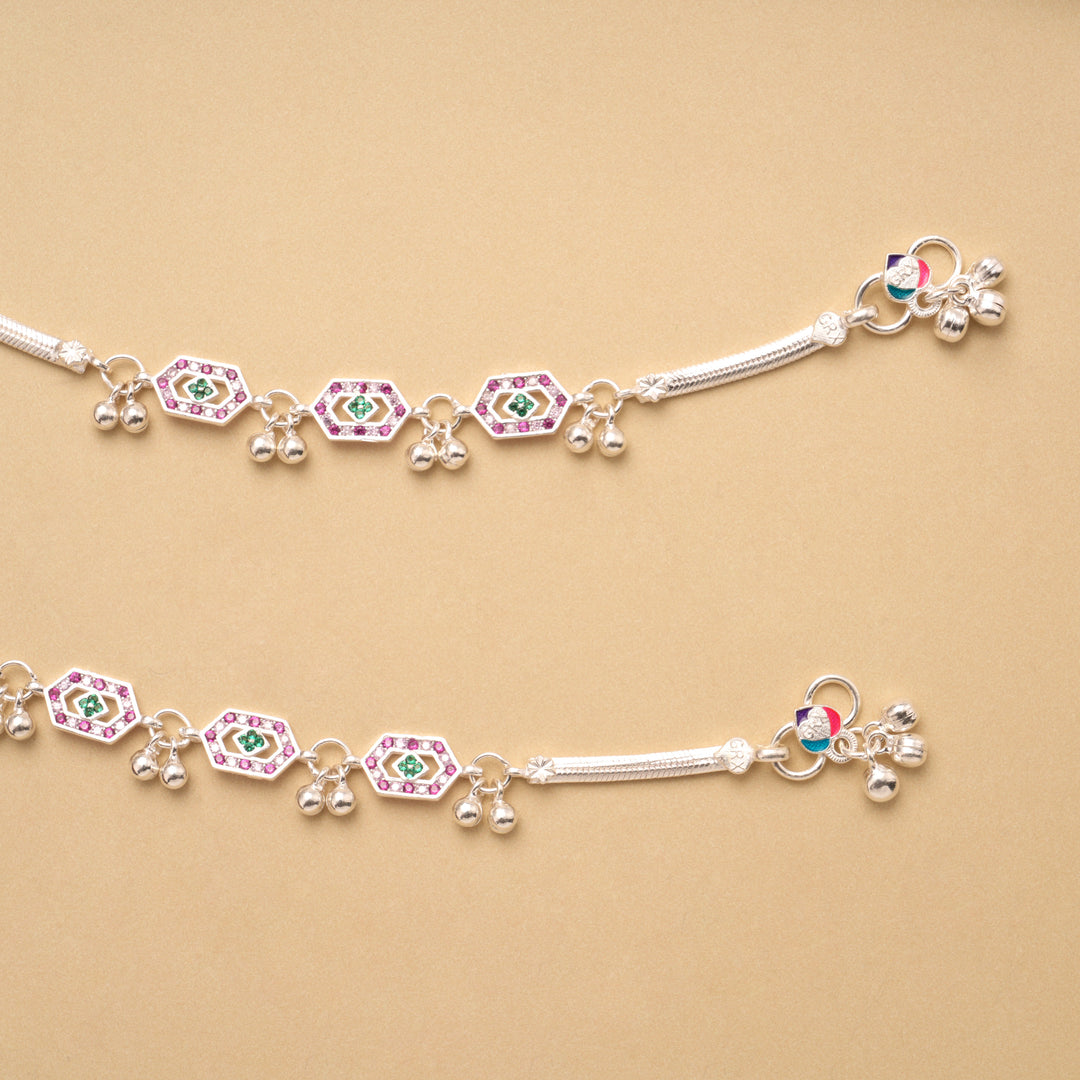 Classic Halo Pattern Stone Silver Anklet
