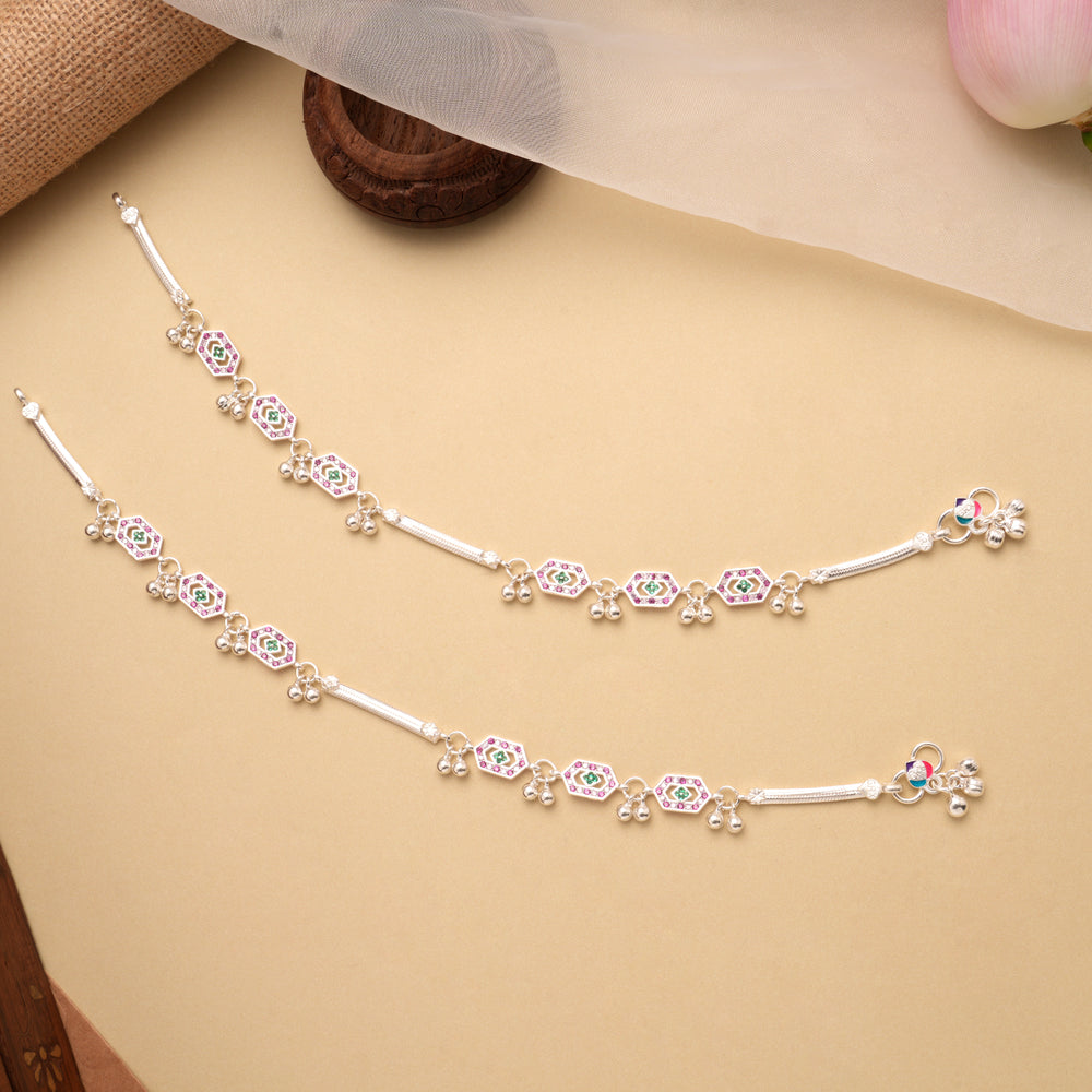 Classic Halo Pattern Stone Silver Anklet