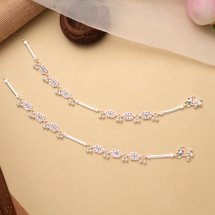 Classic Halo Pattern Stone Silver Anklet