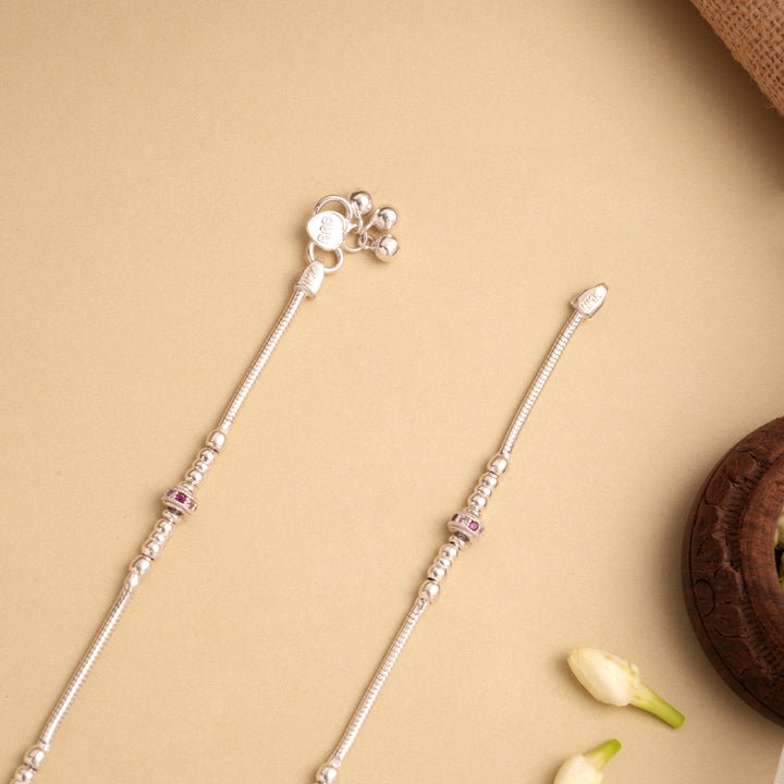 Vibrant Stone Ball Silver Anklet