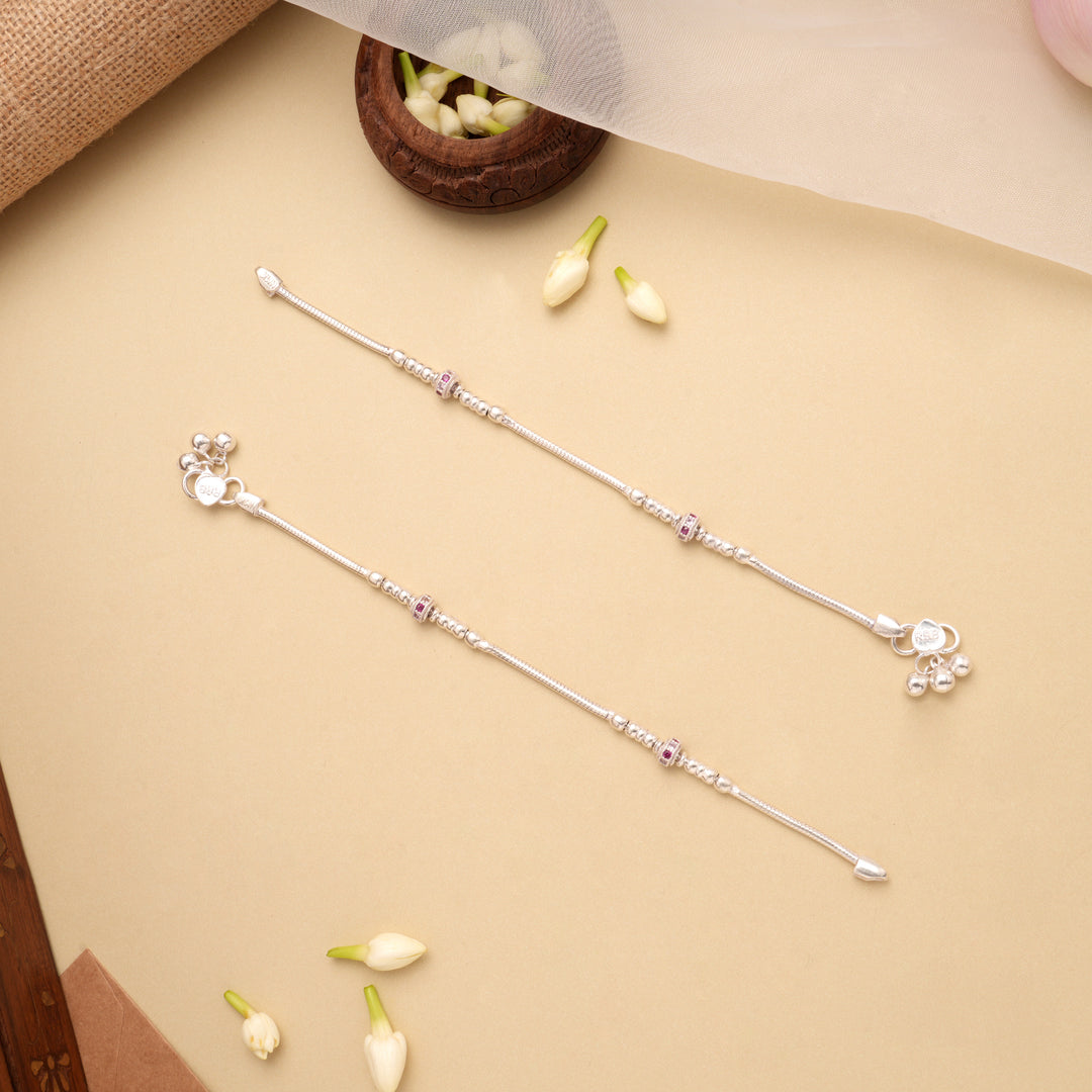 Vibrant Stone Ball Silver Anklet