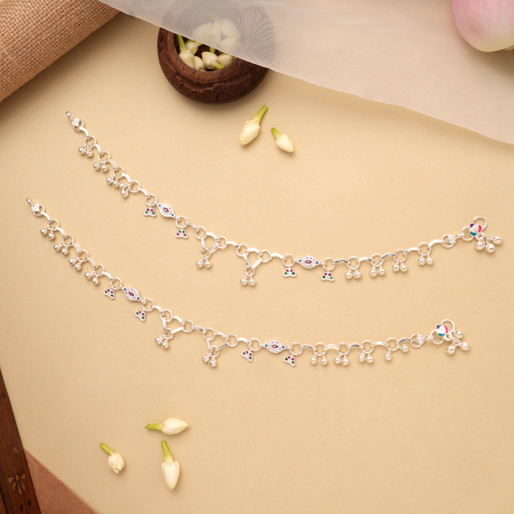 Lovely Halo Pattern Link Design Silver Anklet