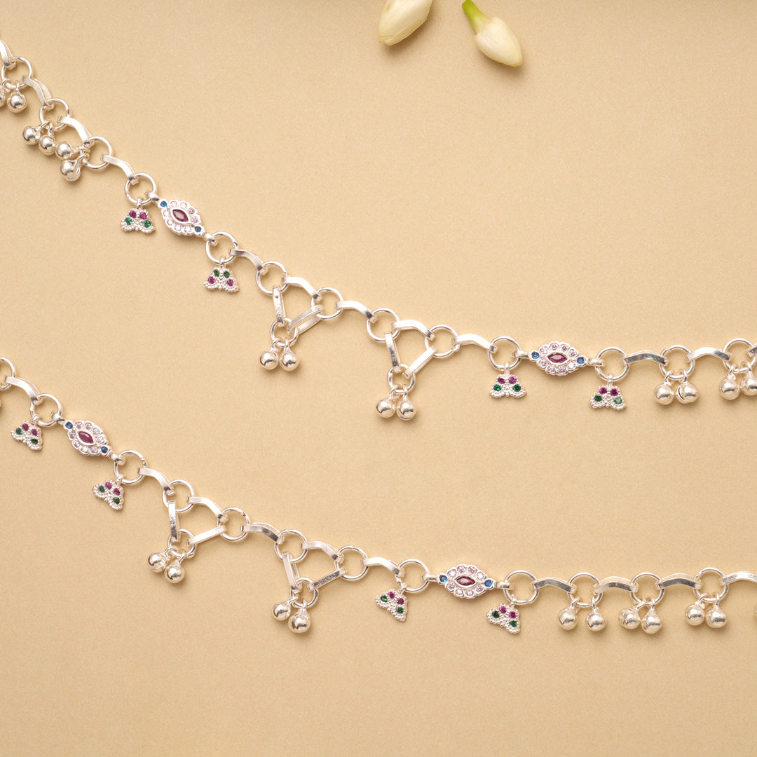 Lovely Halo Pattern Link Design Silver Anklet