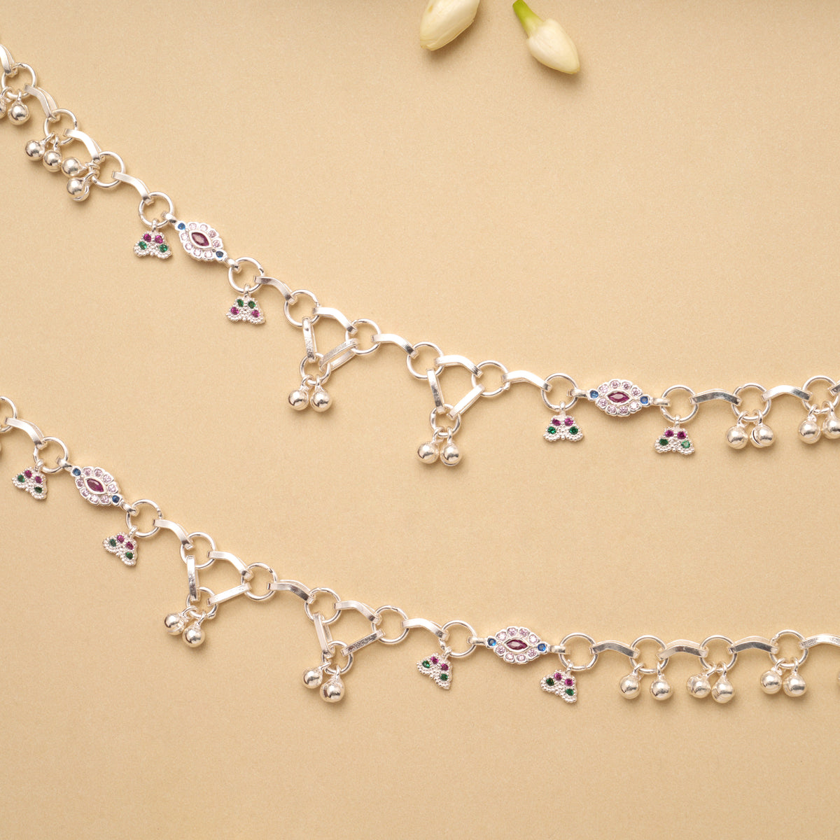 Lovely Halo Pattern Link Design Silver Anklet