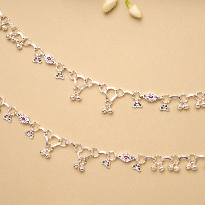 Lovely Halo Pattern Link Design Silver Anklet