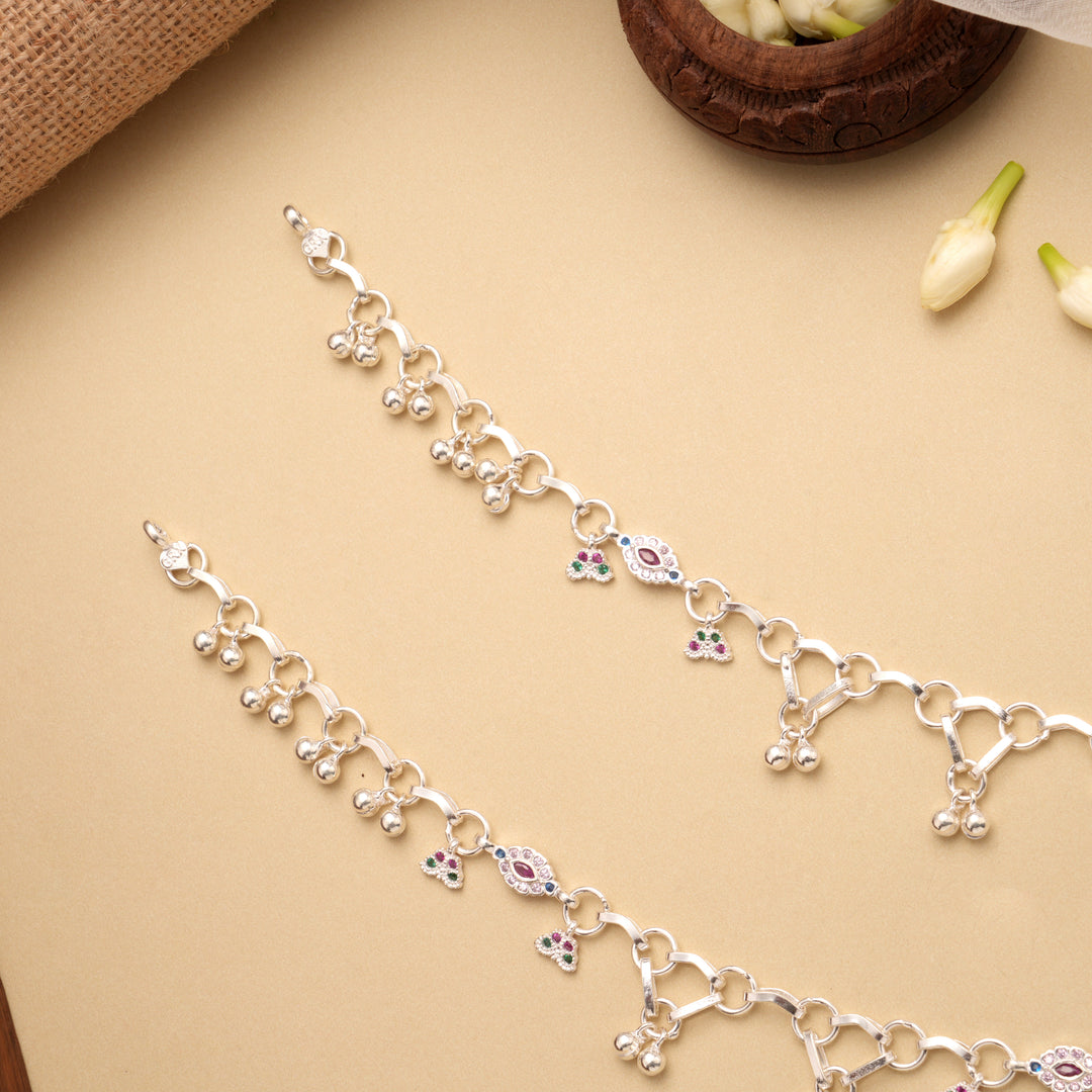 Lovely Halo Pattern Link Design Silver Anklet