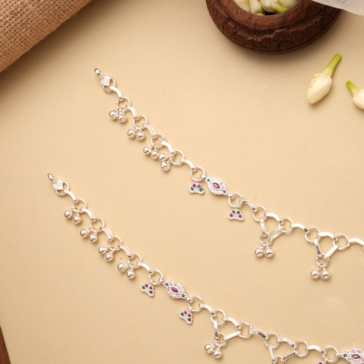 Lovely Halo Pattern Link Design Silver Anklet