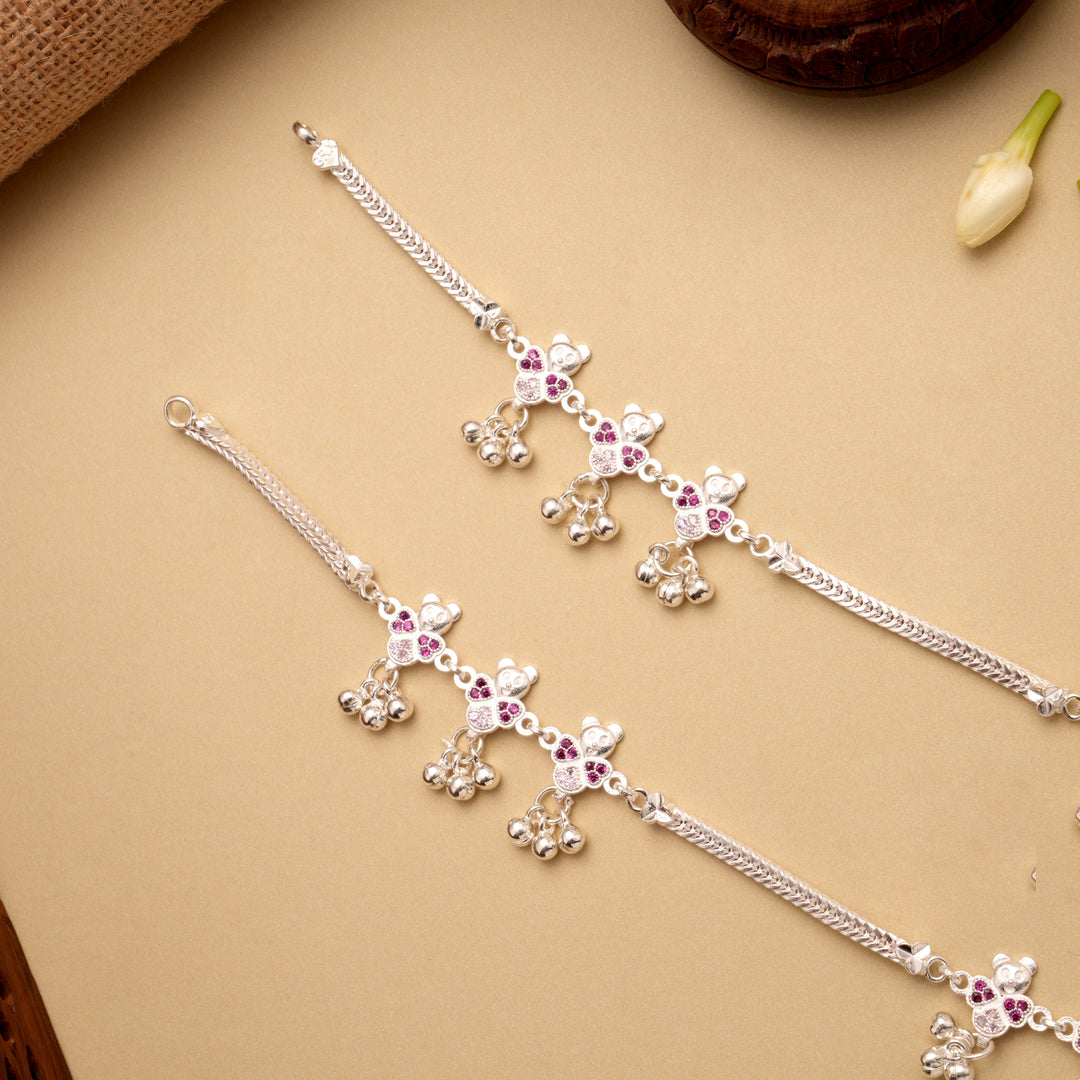 Joyful Toy Stone Pattern Silver Anklet