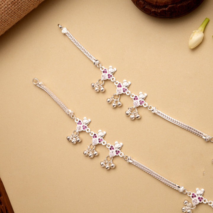 Joyful Toy Stone Pattern Silver Anklet