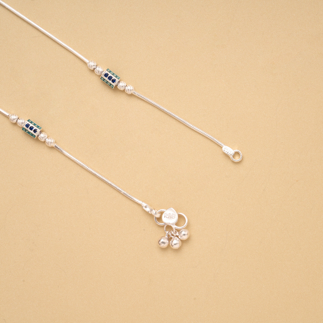 Fancy Color Stone Cylindrical Silver Anklet