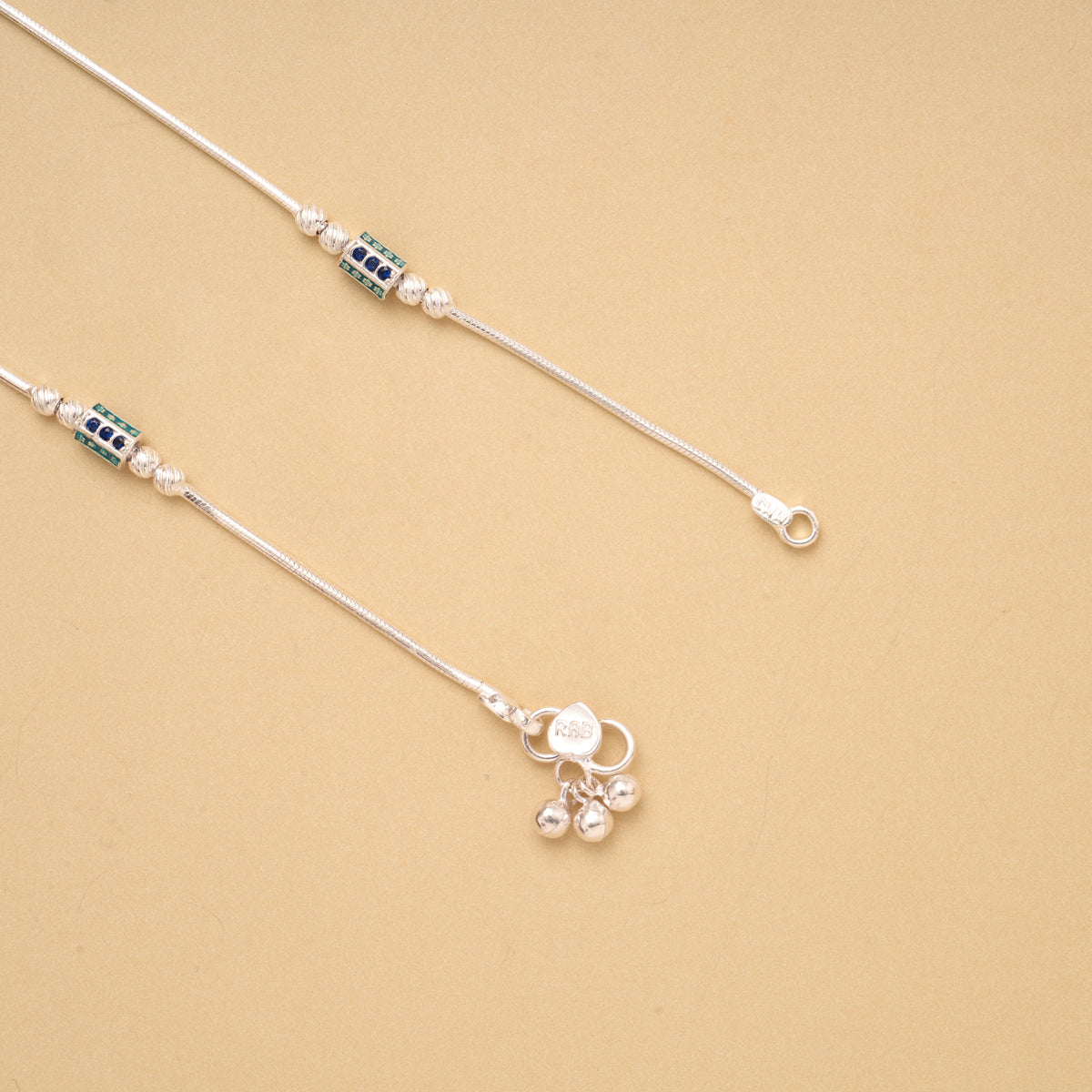 Fancy Color Stone Cylindrical Silver Anklet