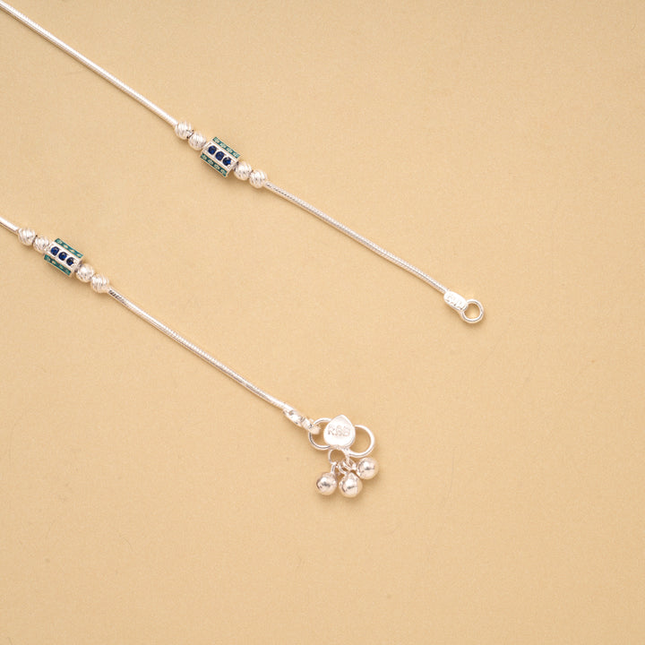Fancy Color Stone Cylindrical Silver Anklet