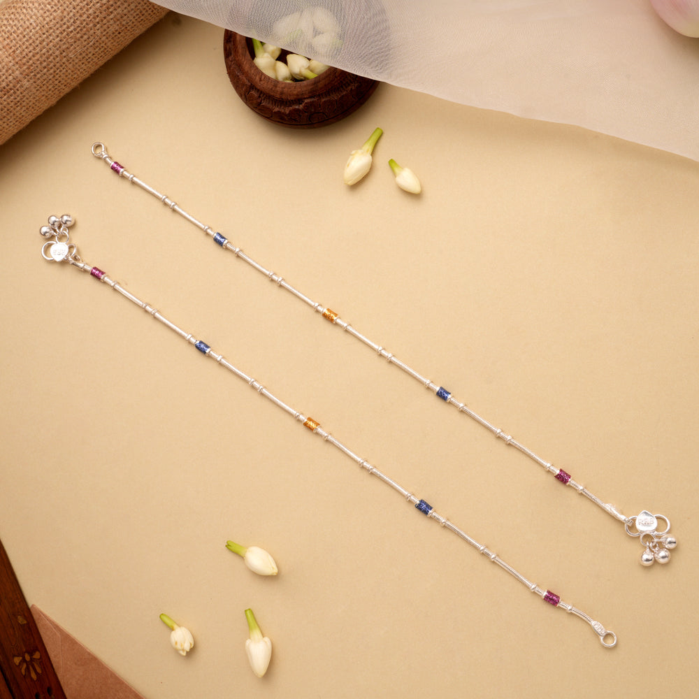 Beautiful Vibrant Color Ball Silver Anklet