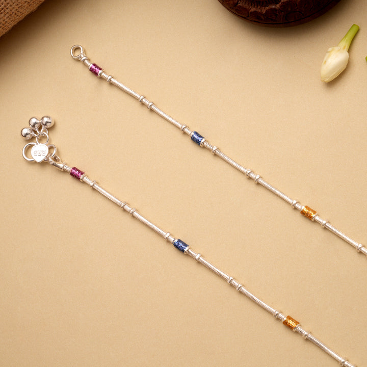Beautiful Vibrant Color Ball Silver Anklet
