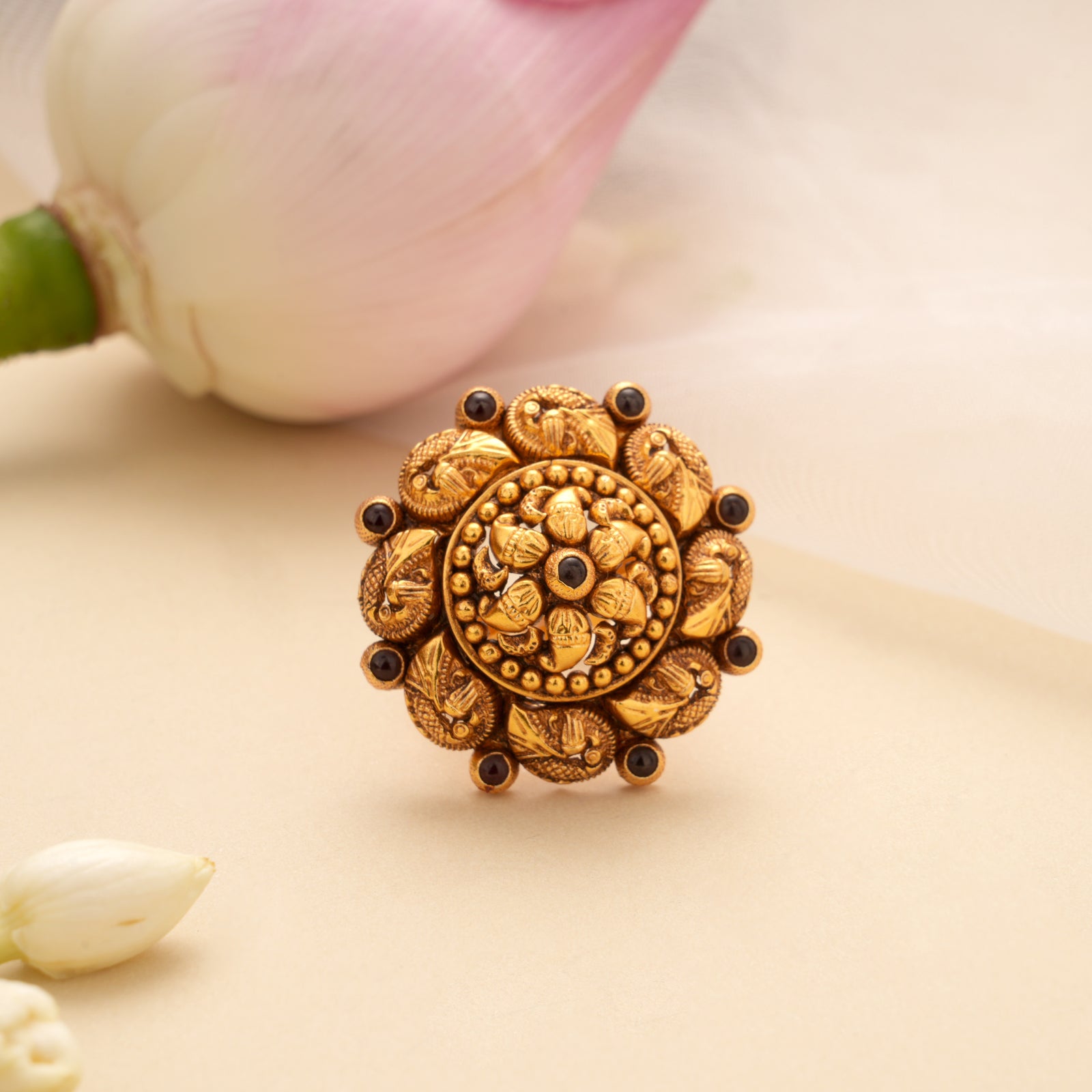 Elite Mango Design Stone Golden Adjustable Ring