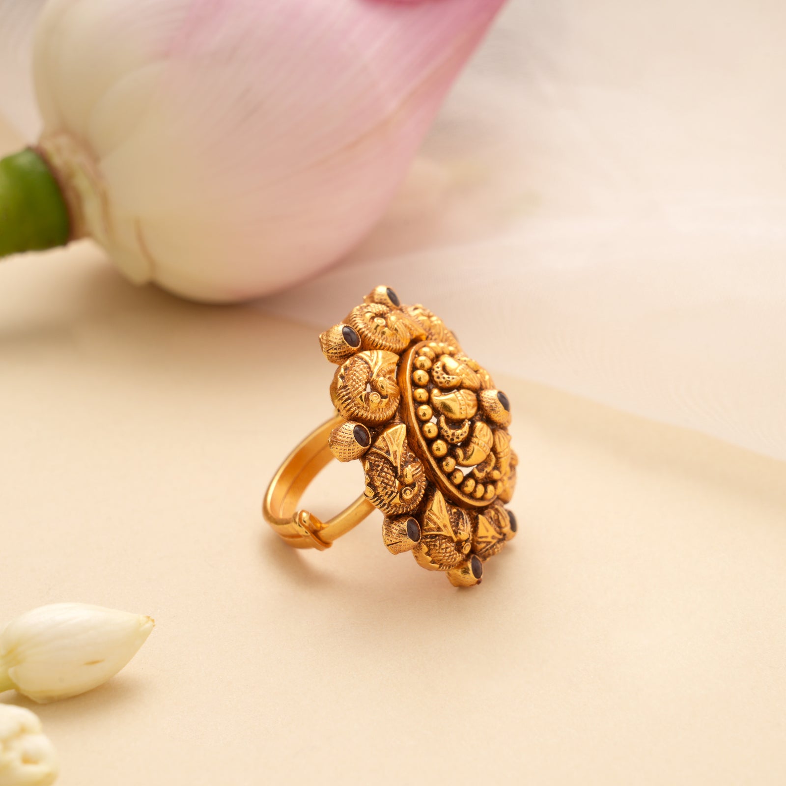 Elite Mango Design Stone Golden Adjustable Ring