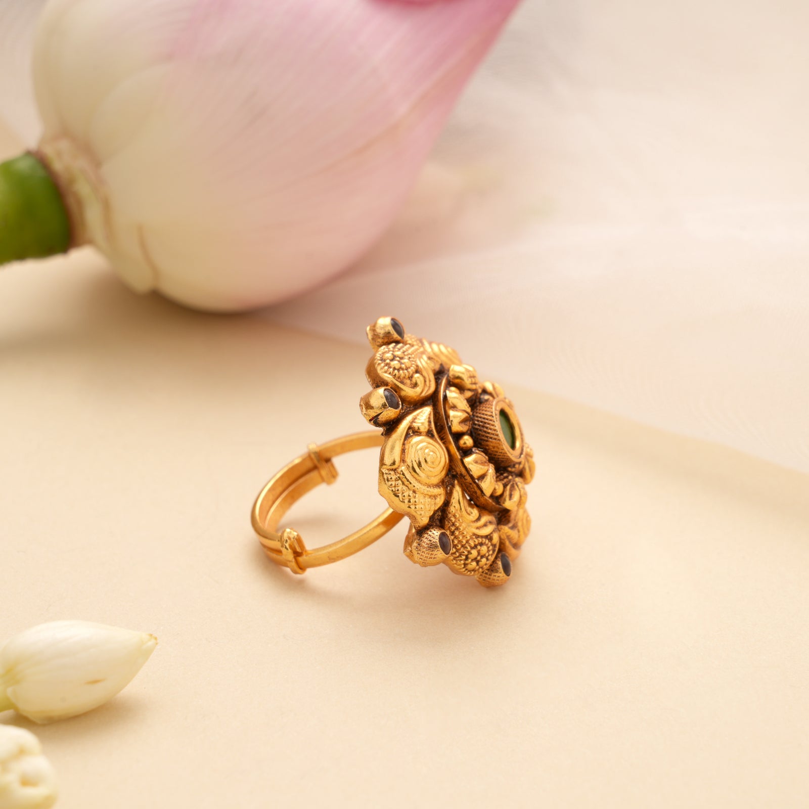 Bold Mango Design Heart Golden Adjustable Ring