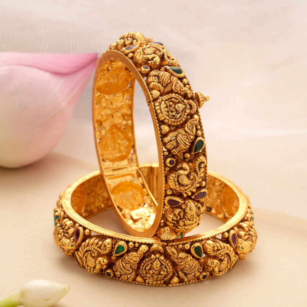 Goddess Gaja Lakshmi with Emerald Golden Bangle