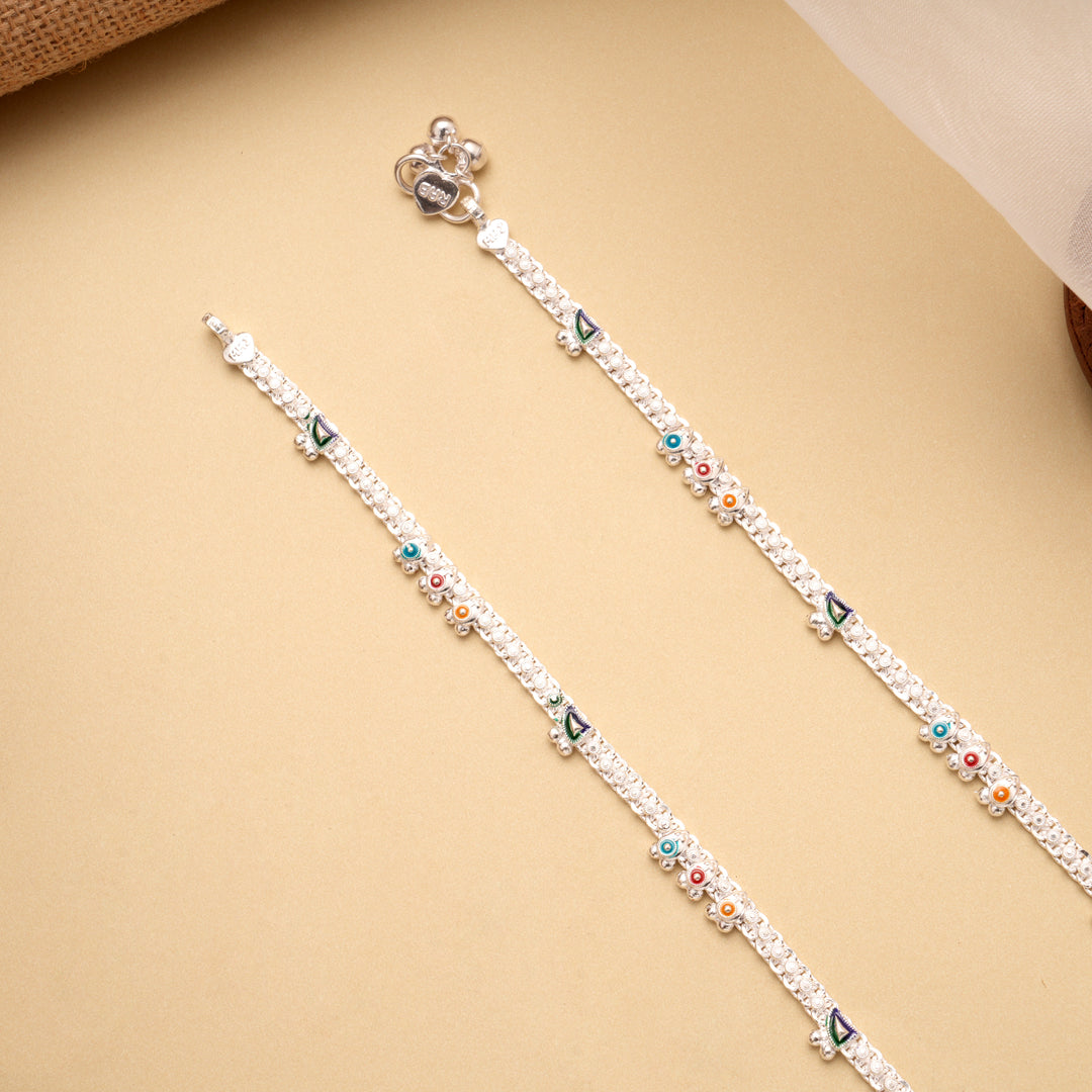 Majestic Round Enamel Silver Anklet