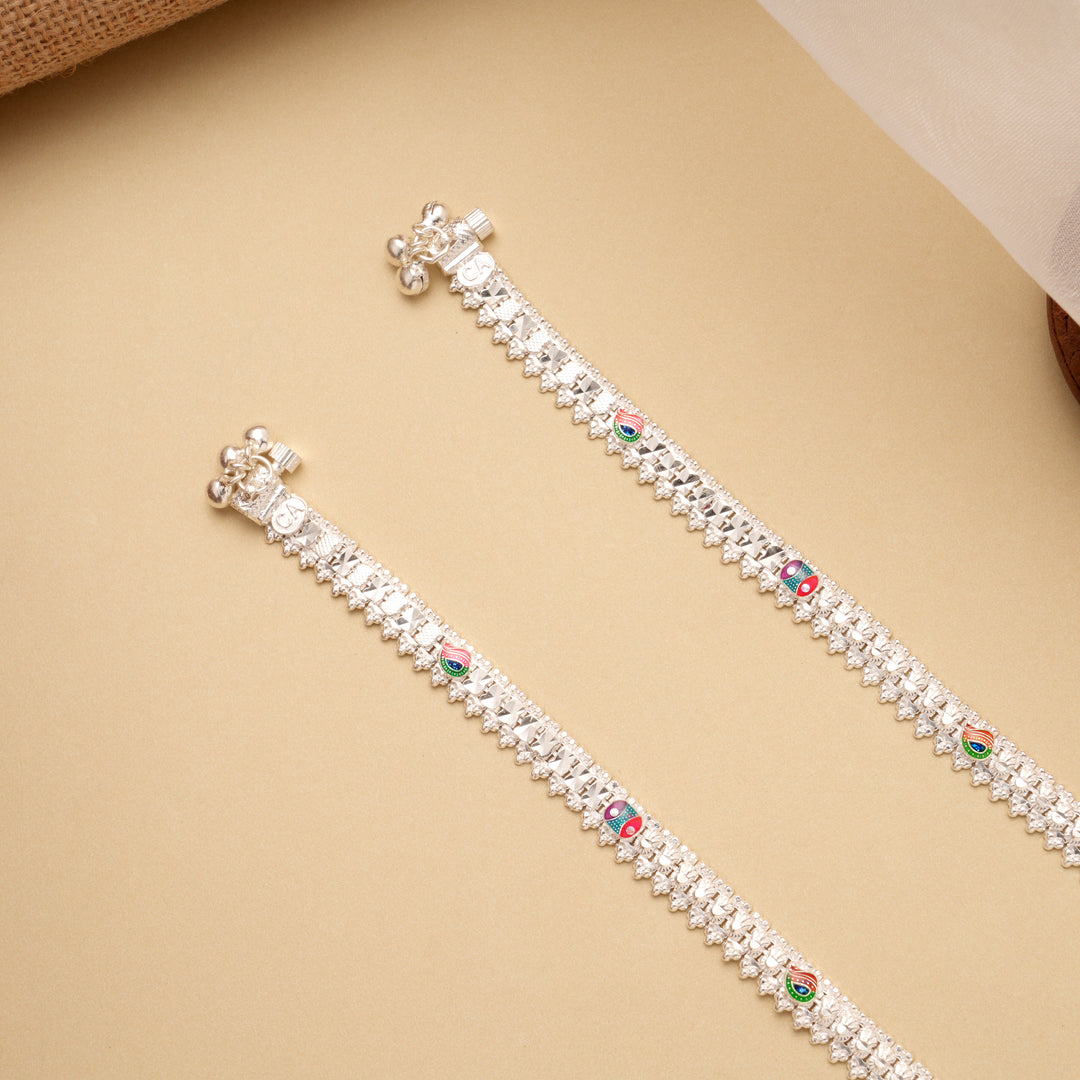 Radiant Enamel Pattern Silver Anklet