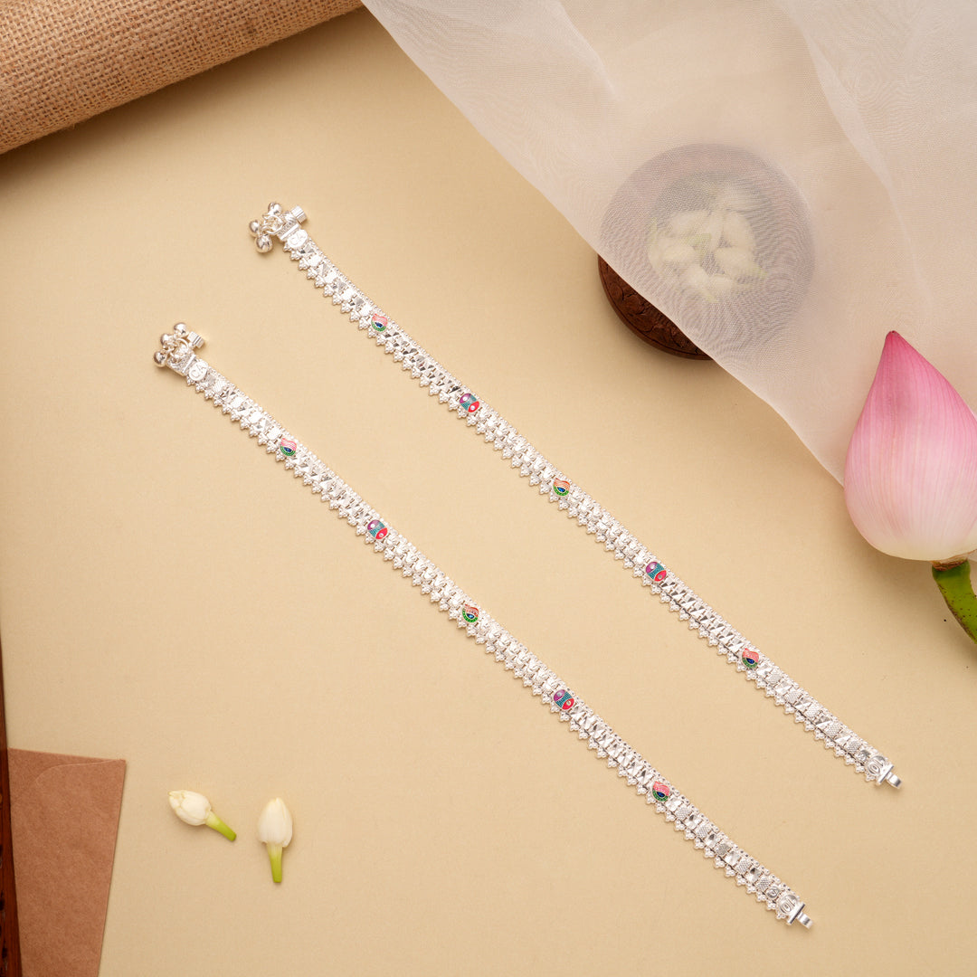 Radiant Enamel Pattern Silver Anklet