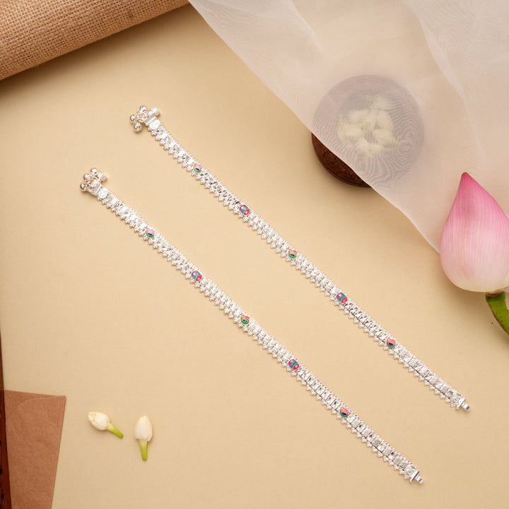 Radiant Enamel Pattern Silver Anklet